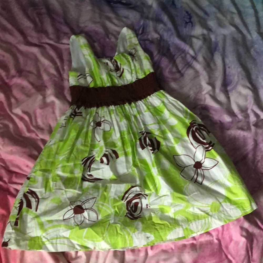 Brown white and green dress